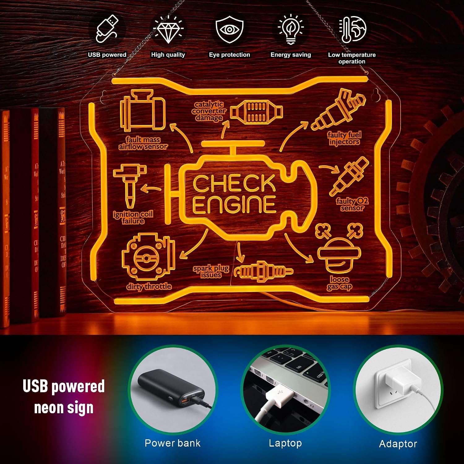 Check Engine Neon Sign USB LED - Auto Repair Shop Signs recension och pris